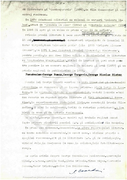 M-1352-2 - Fisa de scriitor COANDĂ GEORGE